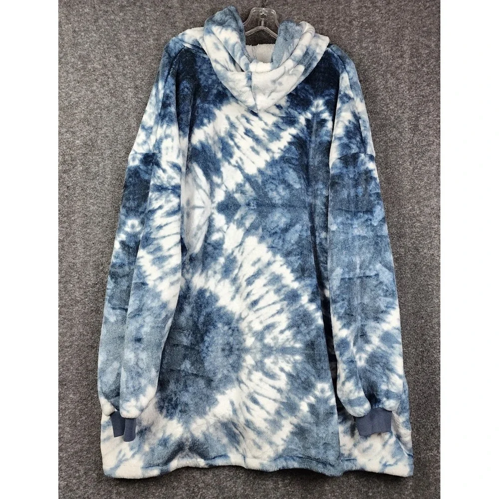 Fashion by Mirabeau Wearable Blanket‎ Hoodie Unisex OS Blue Tie Dye Sherpa Lined